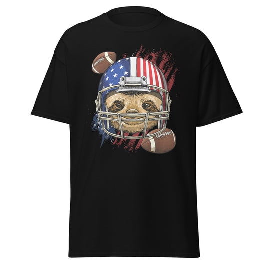 Unisex Patriotic Football Sloth Graphic Black T-Shirt – USA Helmet Game Day Tee