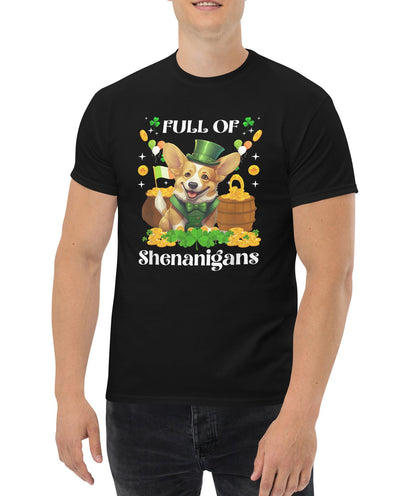 Unisex Full of Shenanigans St. Patrick’s Day Corgi Black T-Shirt – Funny Irish Dog Tee