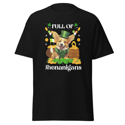 Unisex Full of Shenanigans St. Patrick’s Day Corgi Black T-Shirt – Funny Irish Dog Tee
