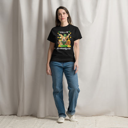 Unisex Full of Shenanigans St. Patrick’s Day Corgi Black T-Shirt – Funny Irish Dog Tee