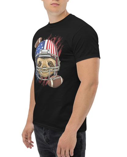 Unisex Patriotic Football Sloth Graphic Black T-Shirt – USA Helmet Game Day Tee