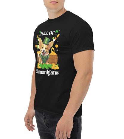 Unisex Full of Shenanigans St. Patrick’s Day Corgi Black T-Shirt – Funny Irish Dog Tee