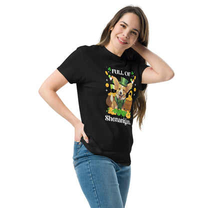Unisex Full of Shenanigans St. Patrick’s Day Corgi Black T-Shirt – Funny Irish Dog Tee