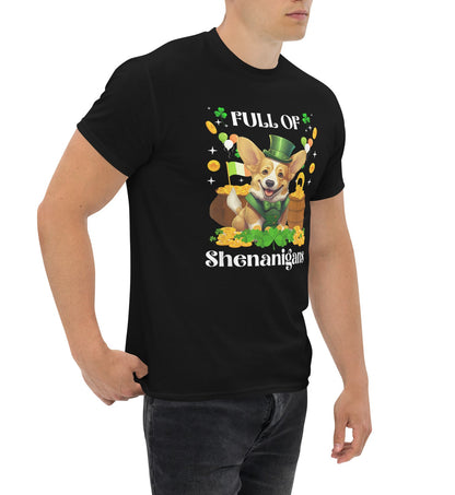 Unisex Full of Shenanigans St. Patrick’s Day Corgi Black T-Shirt – Funny Irish Dog Tee